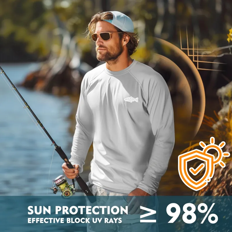 UPF 50+ Men's Long Sleeve Cooling Quick Dry Shirt Sun Breathable Shirt Thumbhole Shirts Rash Guard for Fishing Swim