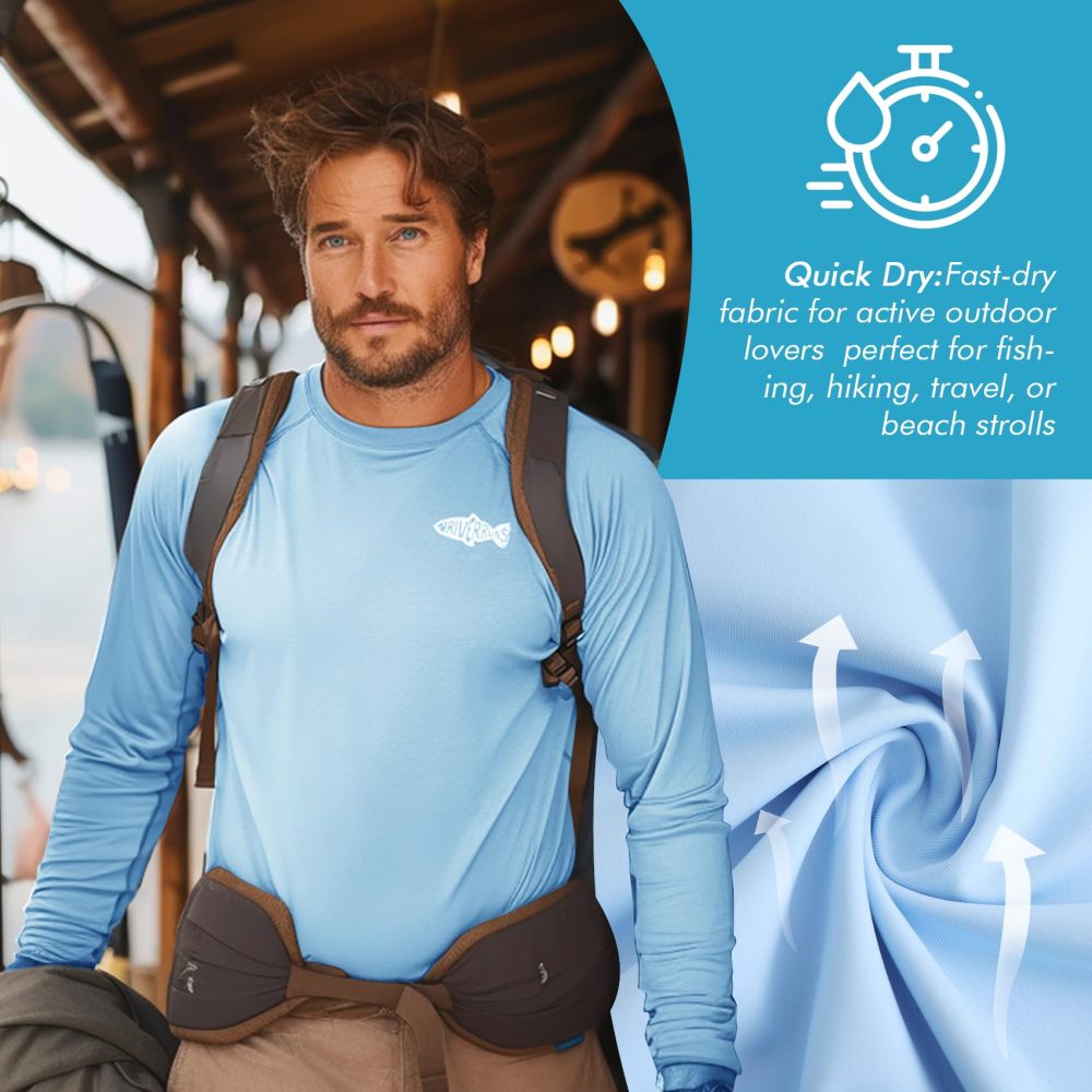 UPF 50+ Men's Long Sleeve Cooling Quick Dry Shirt Sun Breathable Shirt Thumbhole Shirts Rash Guard for Fishing Swim