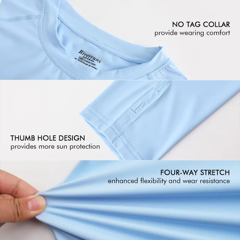 UPF 50+ Men's Long Sleeve Cooling Quick Dry Shirt Sun Breathable Shirt Thumbhole Shirts Rash Guard for Fishing Swim
