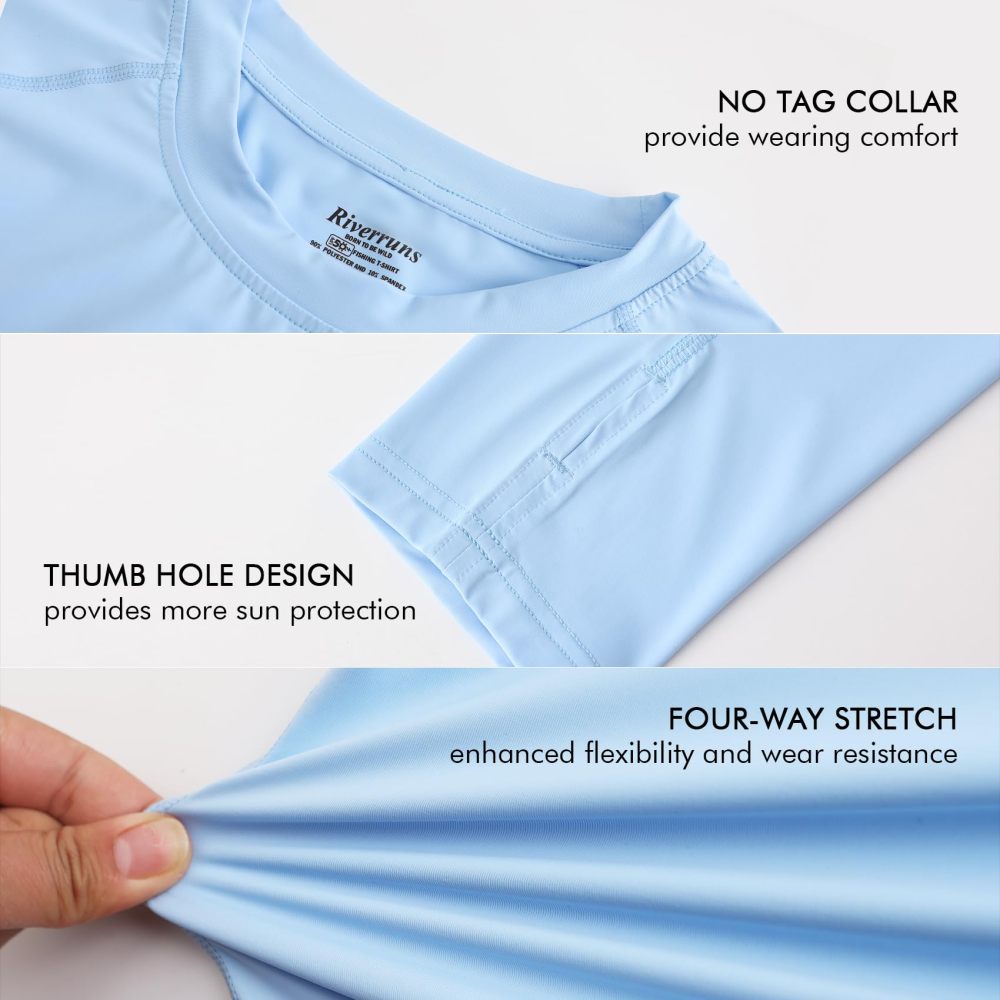 UPF 50+ Men's Long Sleeve Cooling Quick Dry Shirt Sun Breathable Shirt Thumbhole Shirts Rash Guard for Fishing Swim