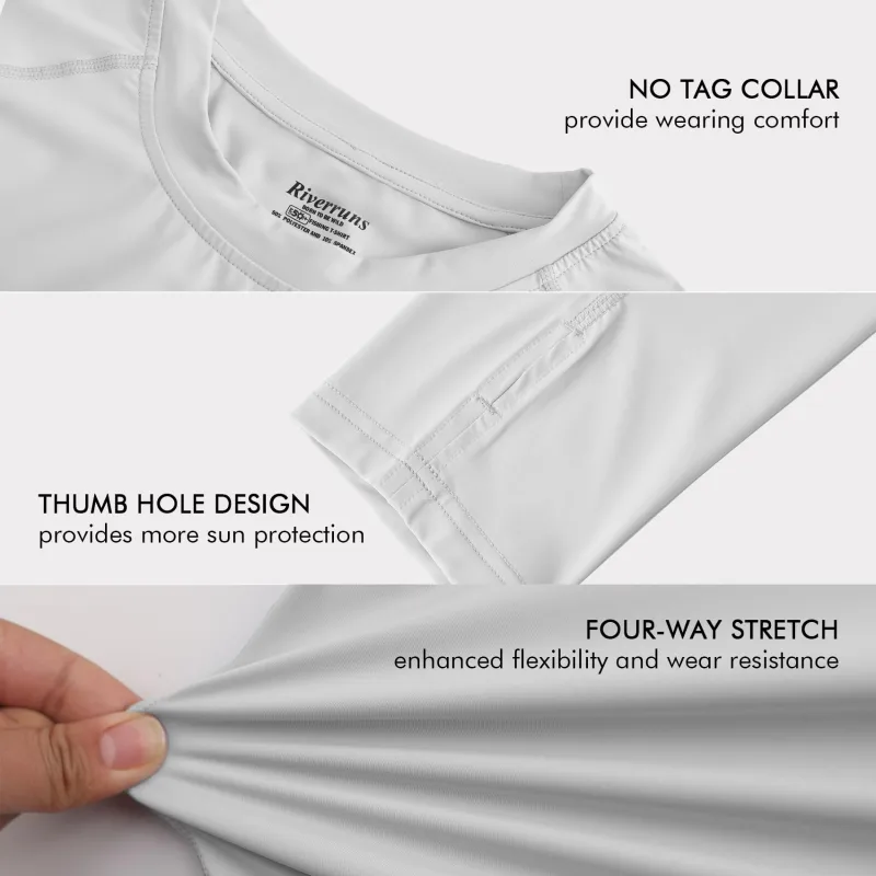 UPF 50+ Men's Long Sleeve Cooling Quick Dry Shirt Sun Breathable Shirt Thumbhole Shirts Rash Guard for Fishing Swim