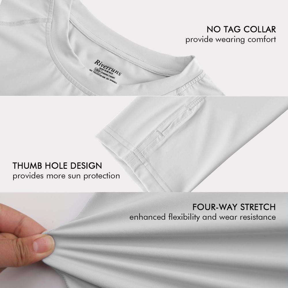 UPF 50+ Men's Long Sleeve Cooling Quick Dry Shirt Sun Breathable Shirt Thumbhole Shirts Rash Guard for Fishing Swim