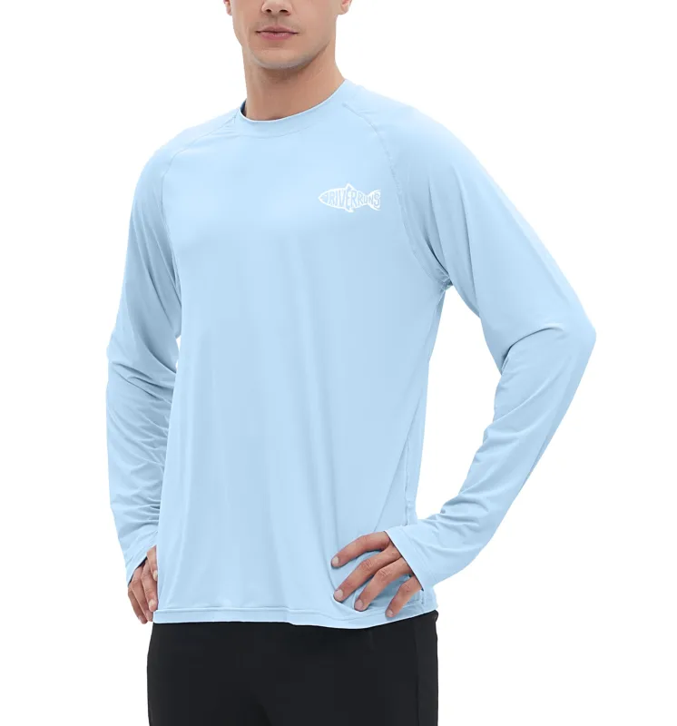 UPF 50+ Men's Long Sleeve Cooling Quick Dry Shirt Sun Breathable Shirt Thumbhole Shirts Rash Guard for Fishing Swim