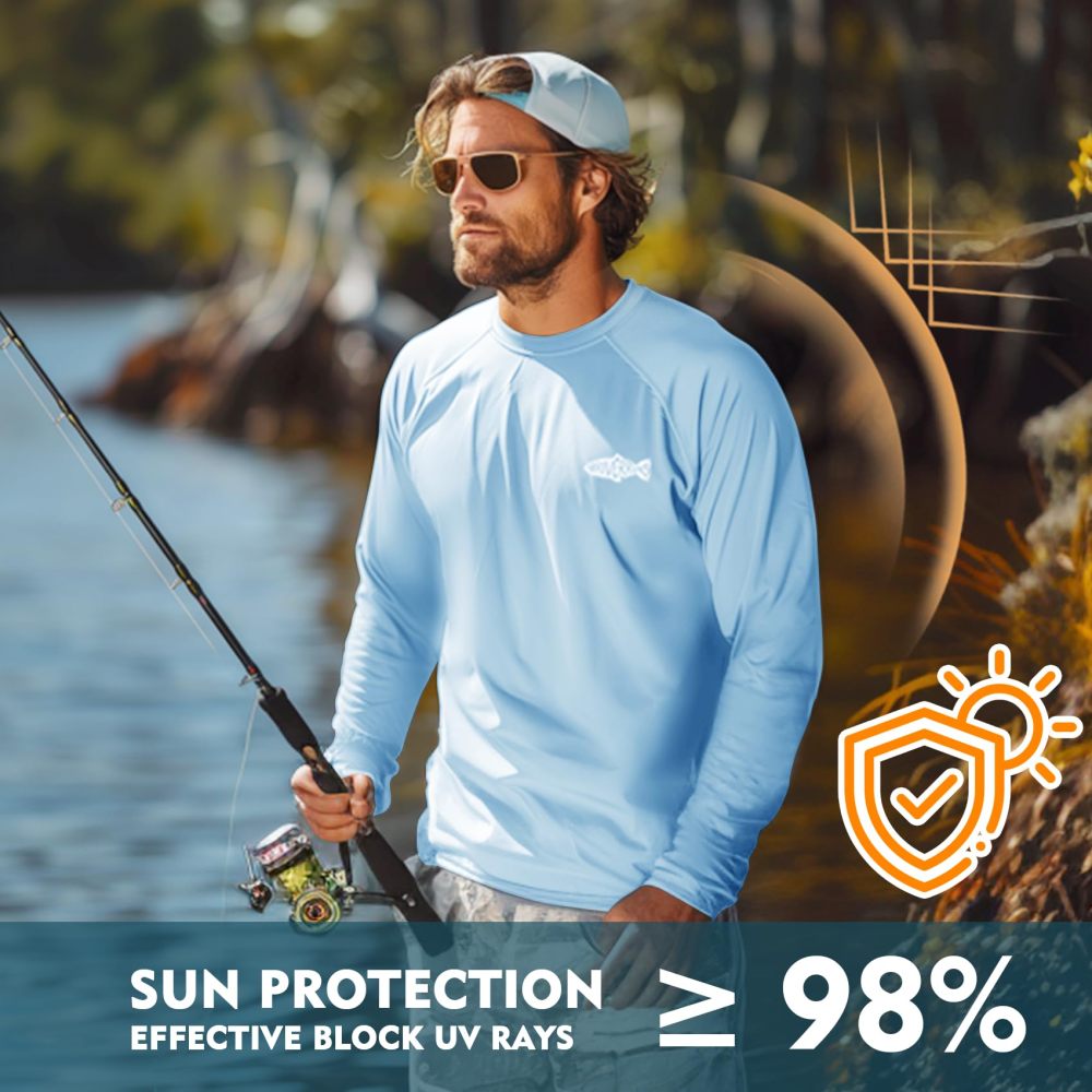 UPF 50+ Men's Long Sleeve Cooling Quick Dry Shirt Sun Breathable Shirt Thumbhole Shirts Rash Guard for Fishing Swim