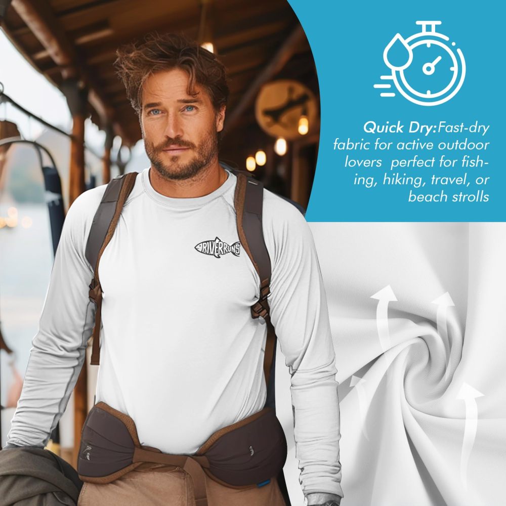 UPF 50+ Men's Long Sleeve Cooling Quick Dry Shirt Sun Breathable Shirt Thumbhole Shirts Rash Guard for Fishing Swim