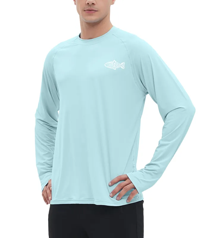 UPF 50+ Men's Long Sleeve Cooling Quick Dry Shirt Sun Breathable Shirt Thumbhole Shirts Rash Guard for Fishing Swim