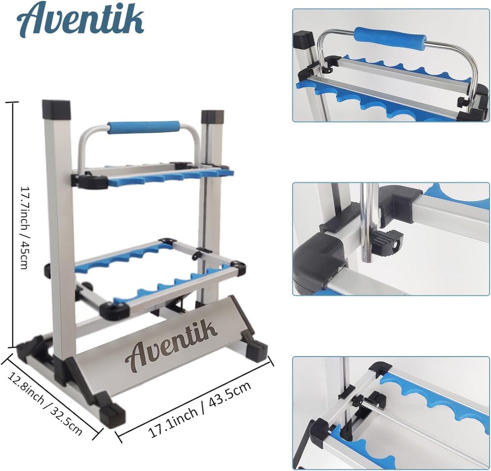 Aventik Mini Fishing Rod Holder Sile Aluminum 12&24-Rod With Lifting Handle