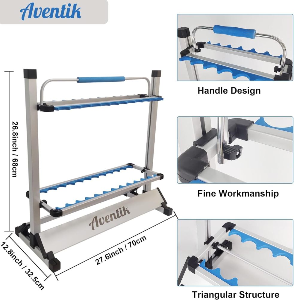 Aventik Mini Fishing Rod Holder Sile Aluminum 12&24-Rod With Lifting Handle
