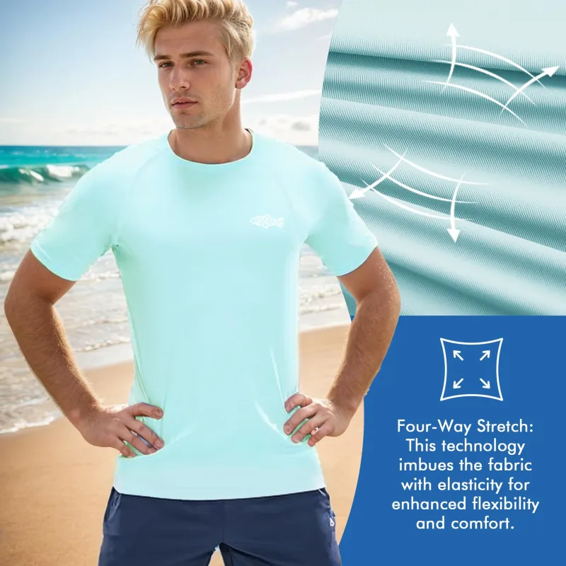 Rash Guard Swim Surf Sun Shirts for Men UPF 50+ Cooling Quick Dry Short Sleeve Fishing T-Shirt