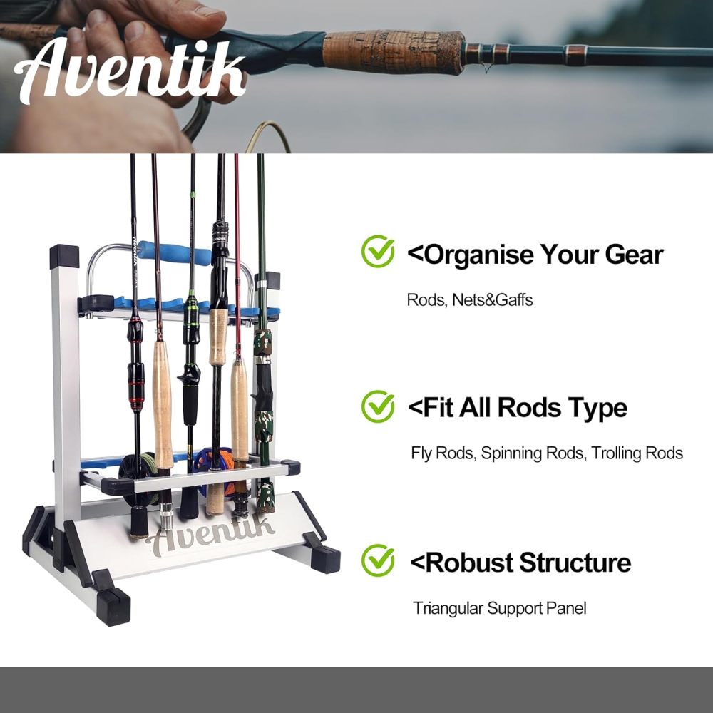 Aventik Mini Fishing Rod Holder Sile Aluminum 12&24-Rod With Lifting Handle