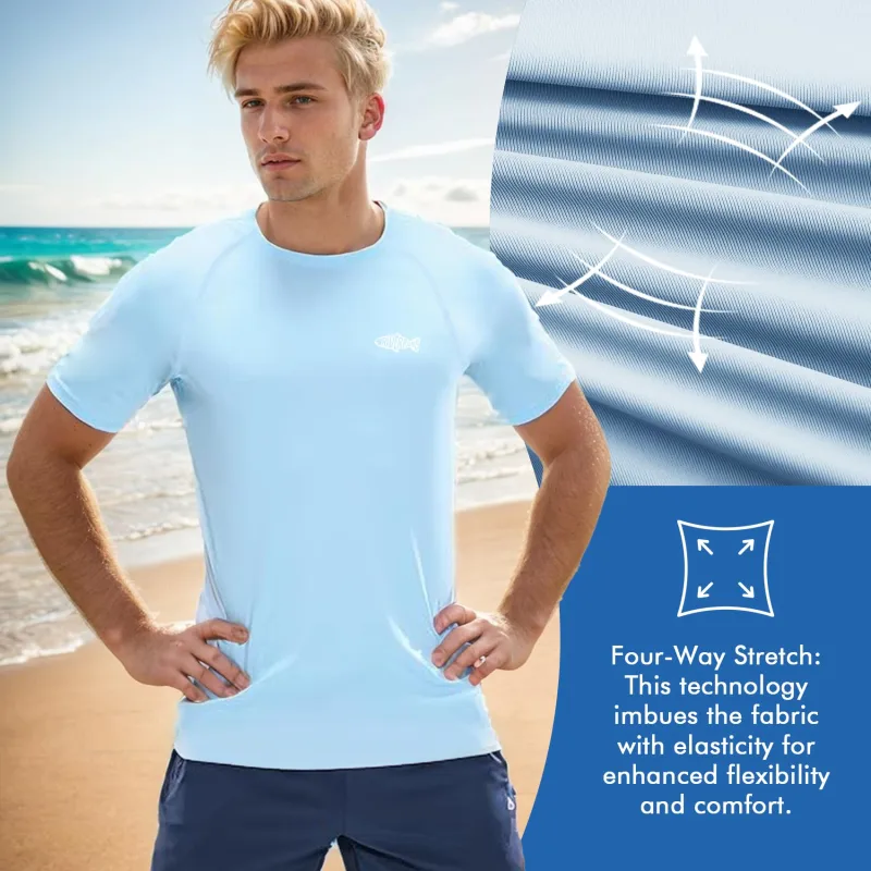 Rash Guard Swim Surf Sun Shirts for Men UPF 50+ Cooling Quick Dry Short Sleeve Fishing T-Shirt