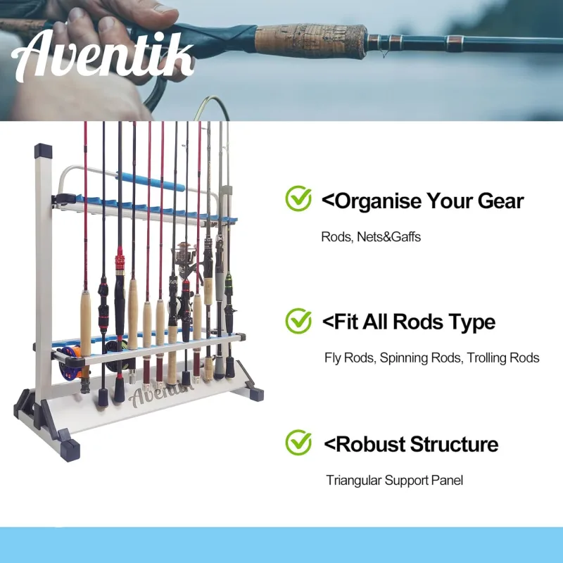 Aventik Mini Fishing Rod Holder Sile Aluminum 12&24-Rod With Lifting Handle
