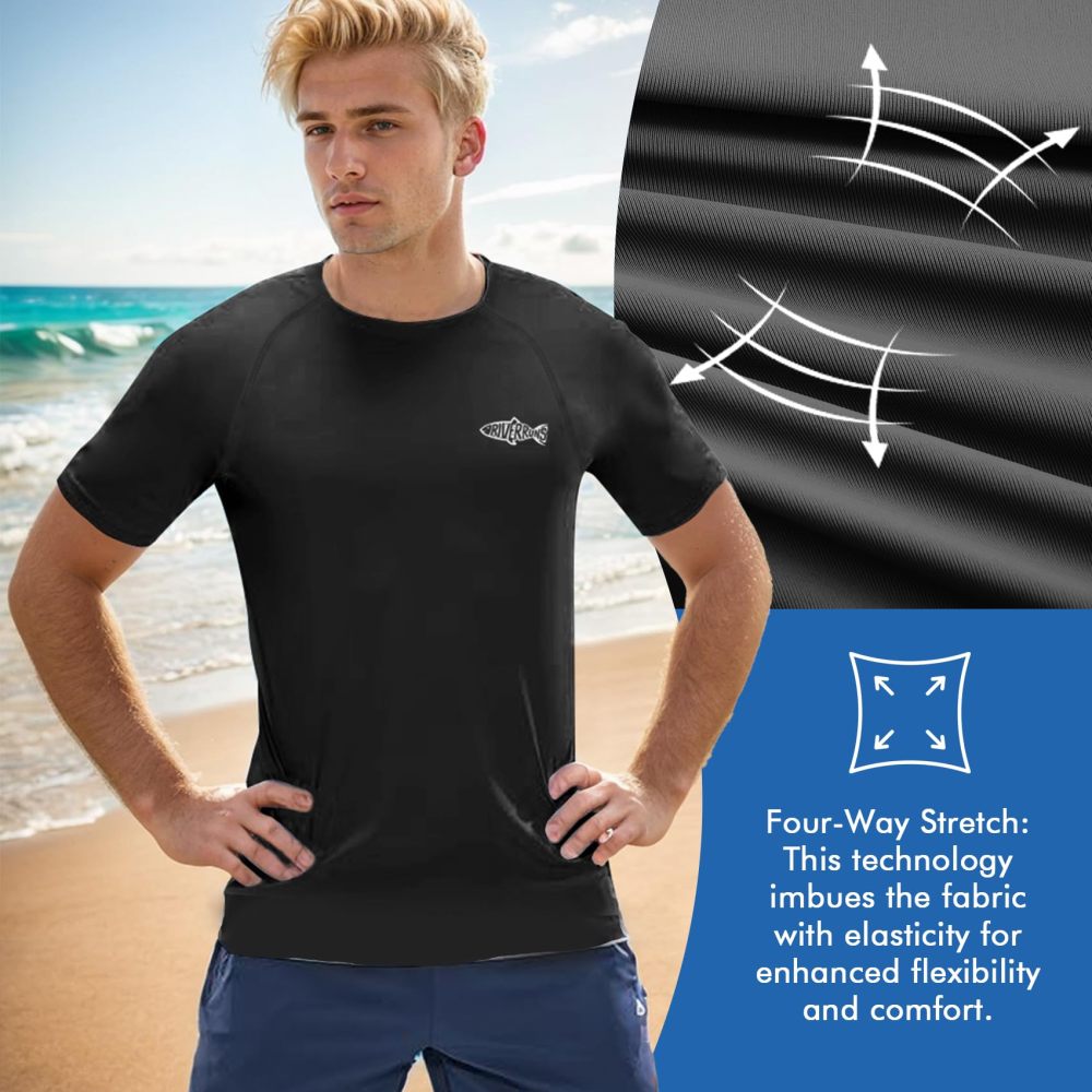 Rash Guard Swim Surf Sun Shirts for Men UPF 50+ Cooling Quick Dry Short Sleeve Fishing T-Shirt