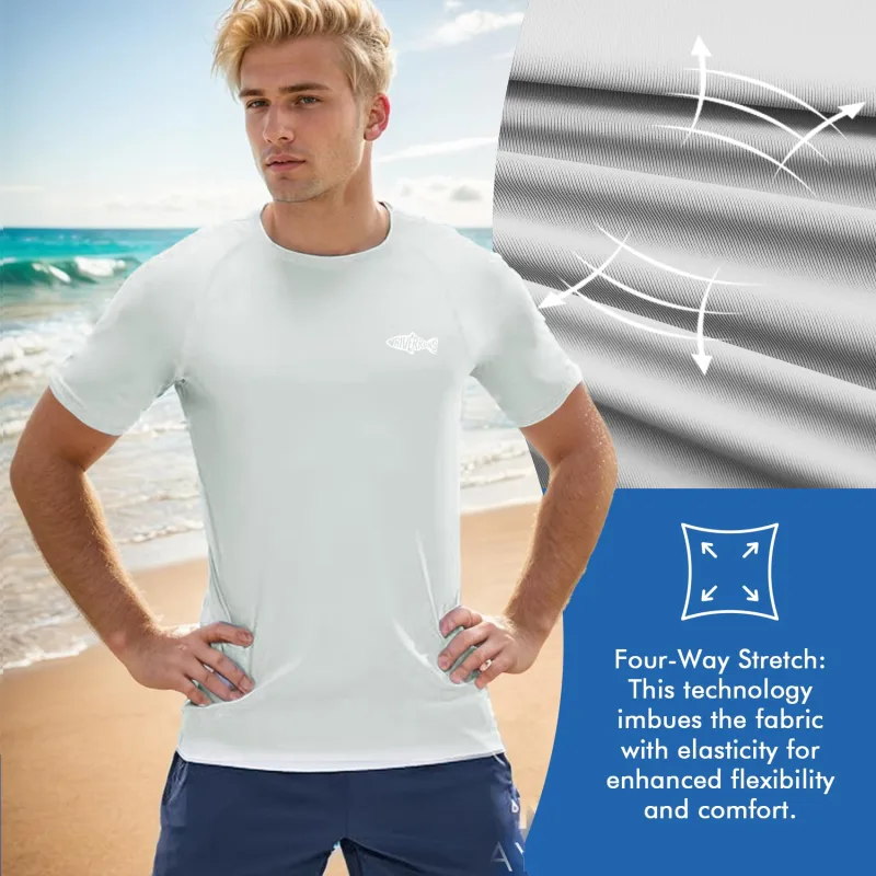 Rash Guard Swim Surf Sun Shirts for Men UPF 50+ Cooling Quick Dry Short Sleeve Fishing T-Shirt