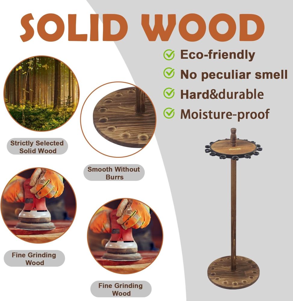 Aventik Fishing Rod Holders for Garage, Vertical Fishing Pole Holders Wooden Round Storage Floor Stand, Fishing Rod/Pole Rack (15s Rod Rack)