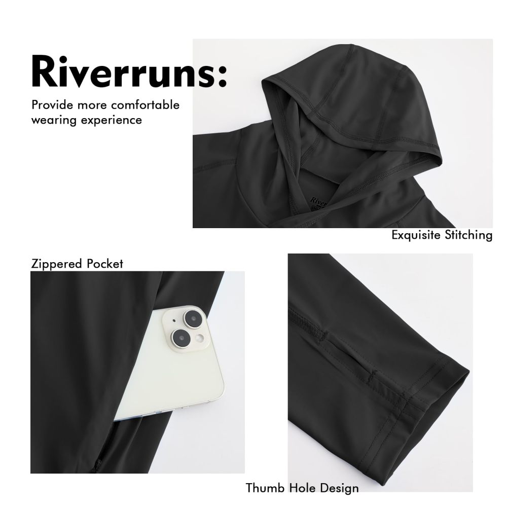 UPF 50+ Men's Sun Protection Hoodie, Cooling Quick Dry Hooded Shirt Rash Guards Long Sleeve with Zippered Pockets