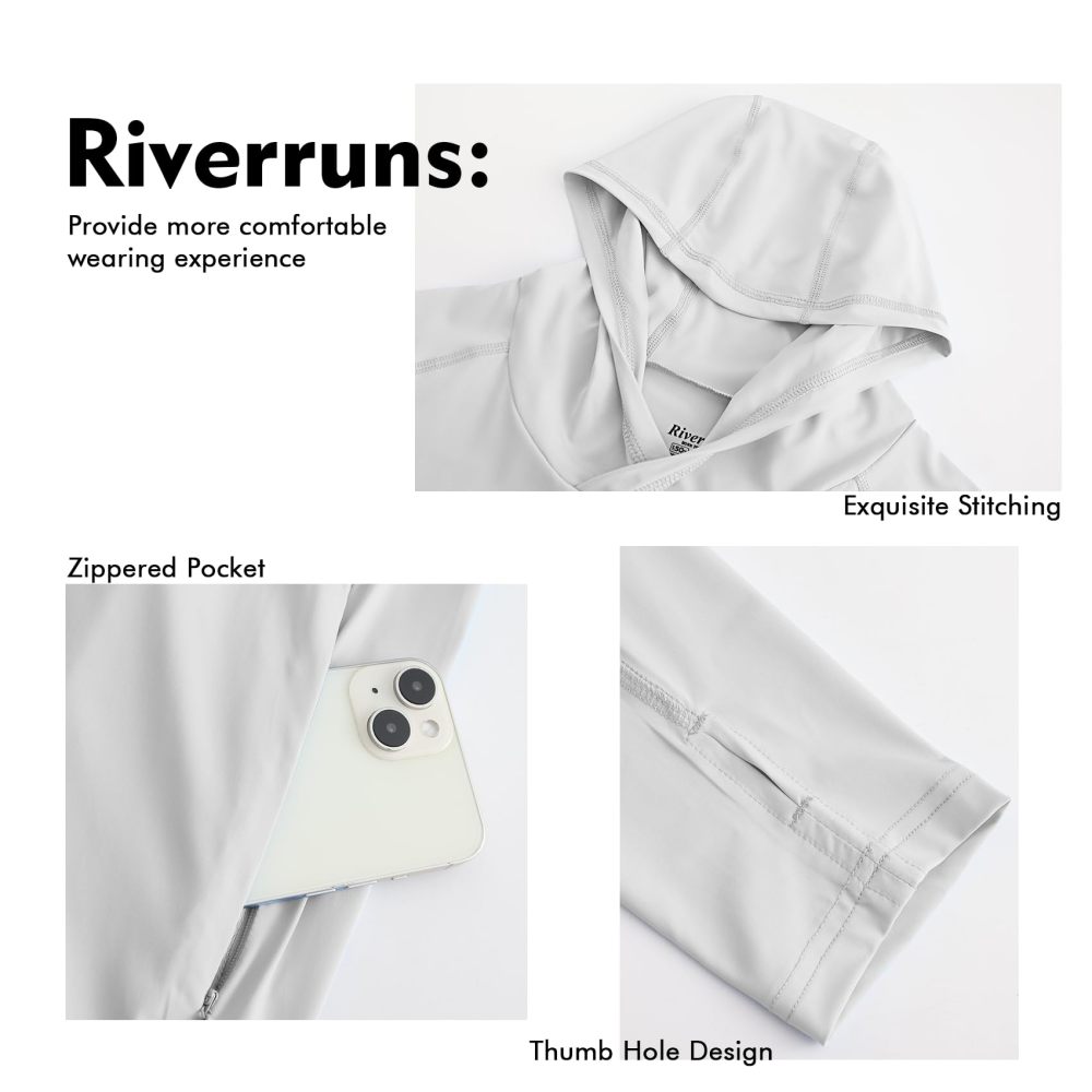 UPF 50+ Men's Sun Protection Hoodie, Cooling Quick Dry Hooded Shirt Rash Guards Long Sleeve with Zippered Pockets