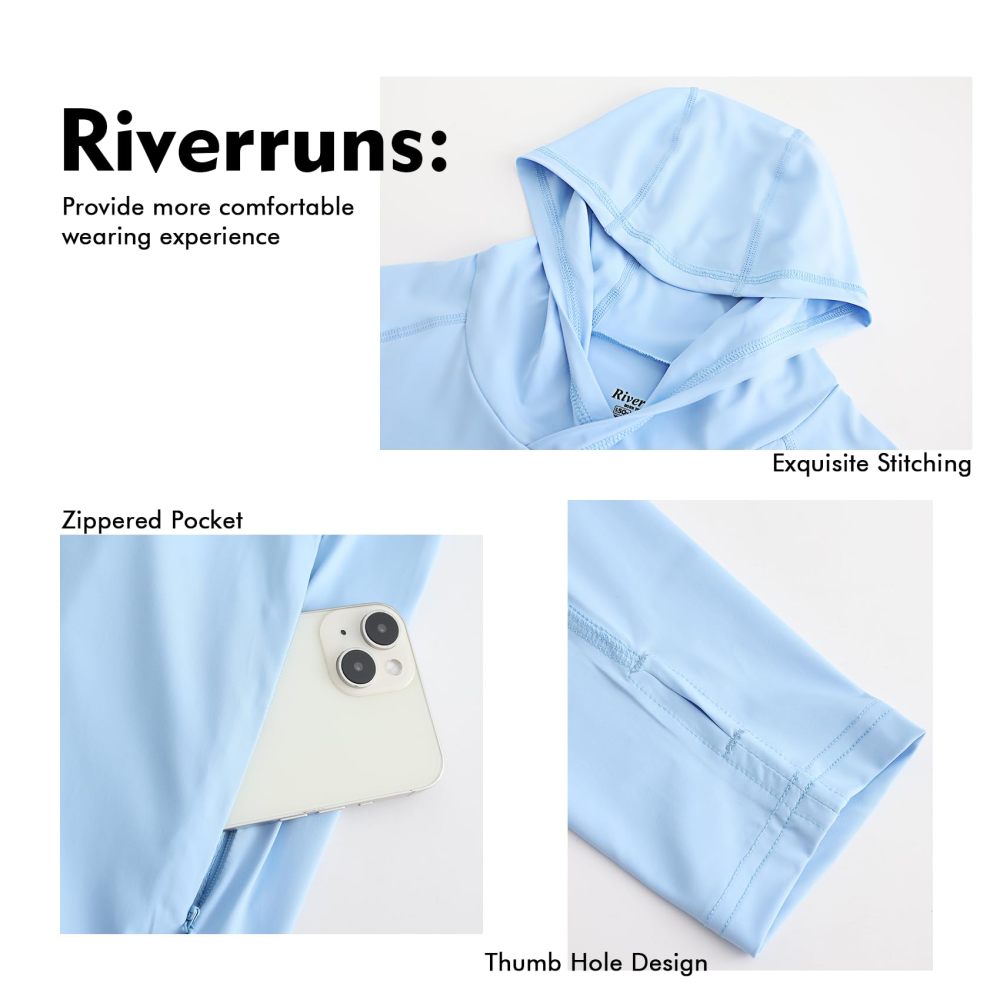 UPF 50+ Men's Sun Protection Hoodie, Cooling Quick Dry Hooded Shirt Rash Guards Long Sleeve with Zippered Pockets