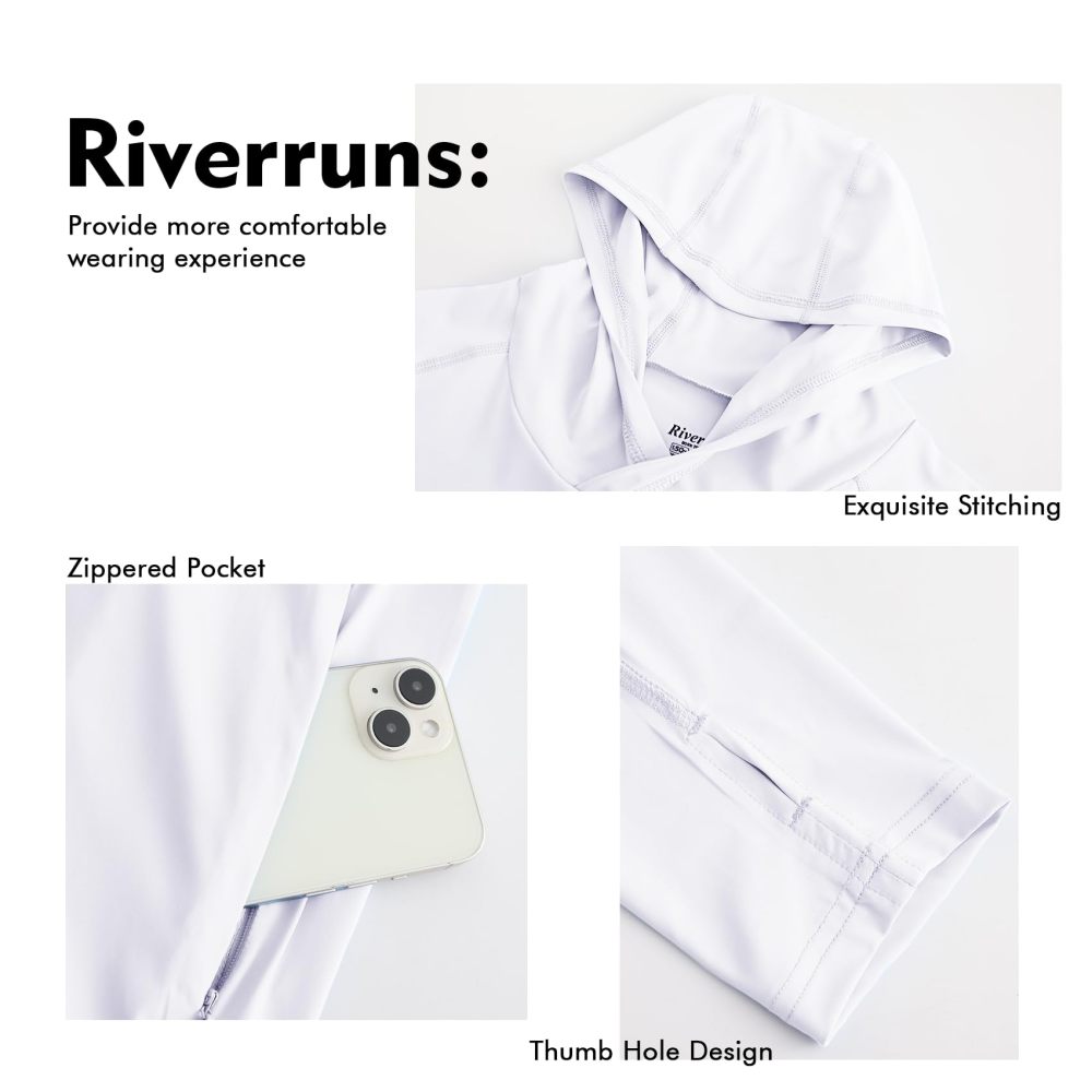 UPF 50+ Men's Sun Protection Hoodie, Cooling Quick Dry Hooded Shirt Rash Guards Long Sleeve with Zippered Pockets