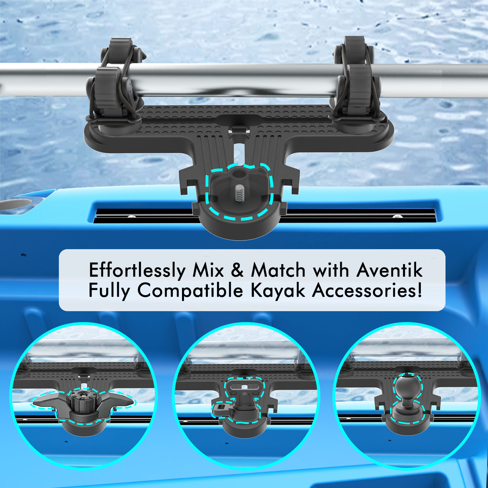 Multifunctional T-Design Doubleheader with Dual Kayak Paddle Holder, Space-Saving Kayak Paddle Holder with Textured Surface Kayak Track Mount Accessories for Fishing