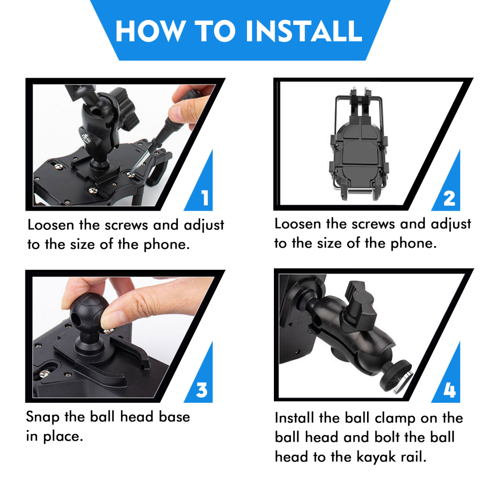 Kayak Phone Holder Mount with 8-Claw Anti-Slip Fixing, 360° Adjustable Kayak Phone Holder Compatible with 4.7-7 Inch Phones Kayak Rail