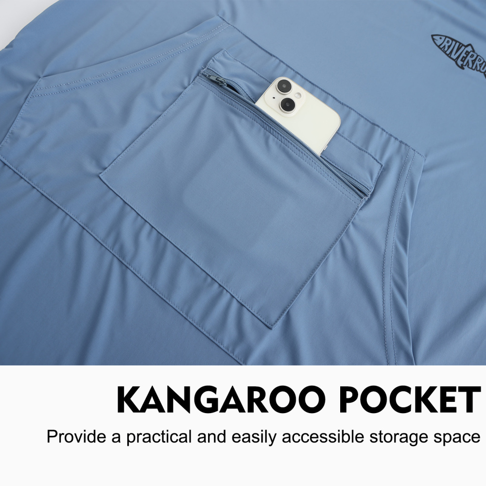 UPF 50+ Sun Protection Hoodie Shirt Rash Guard Long Sleeve Shirt Kangaroo Pocket Ice-Cool Quick Dry Shirts