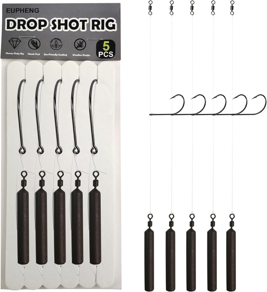 Drop Shot Rigs for Bass Fishing, Ready Rig Kit with Barrel Swivel Drop Shot Weights Leader Line and Hook, Multiple Specifications Available