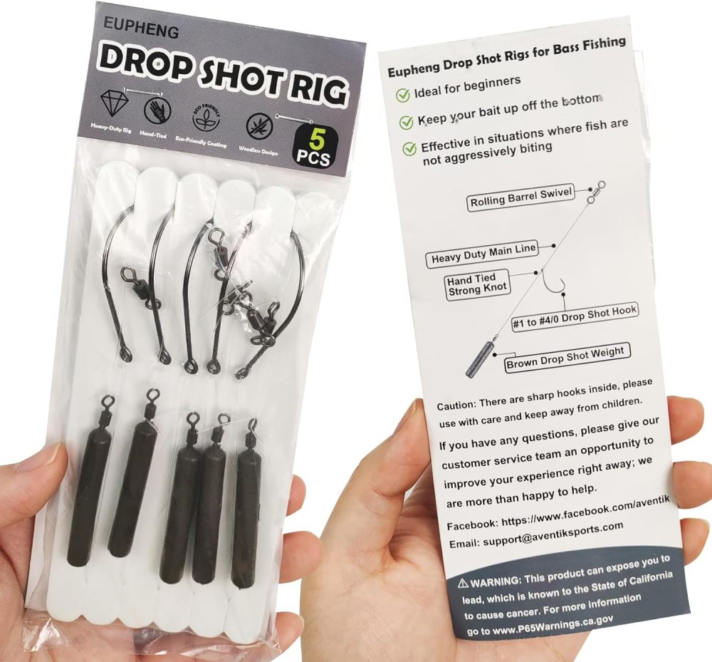 Drop Shot Rigs for Bass Fishing, Ready Rig Kit with Barrel Swivel Drop Shot Weights Leader Line and Hook, Multiple Specifications Available