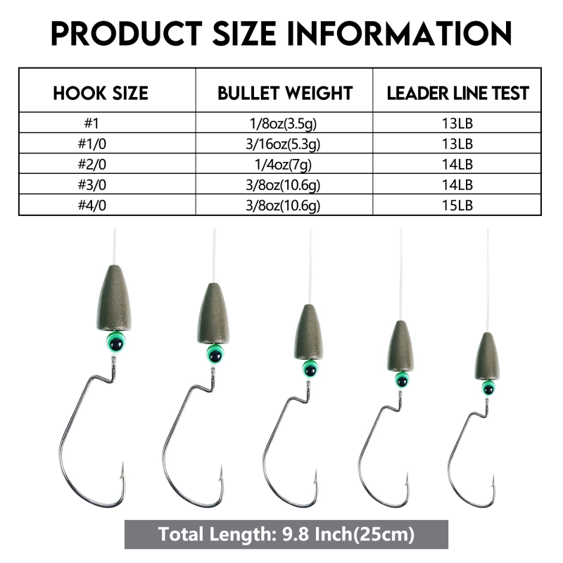 Texas Rigs for Bass Fishing, Pre-Rigged Leader Line with Weights Hooks Barrel Swivel Kit Fishing Ready Texas Rig for Bass Perch 5PCS