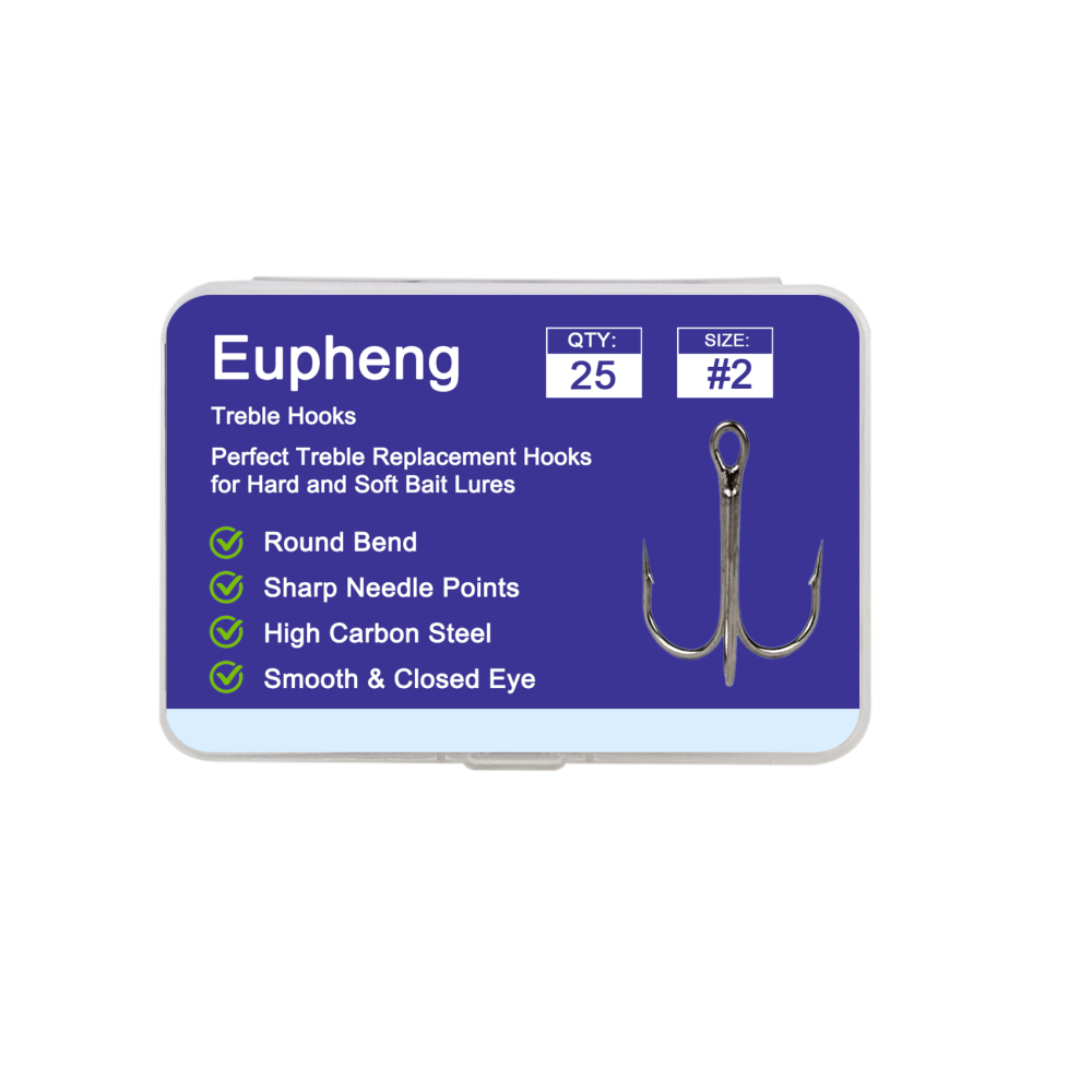 Eupheng Treble Hooks for Saltwater Freshwater High Carbon Steel Hooks Strong Sharp Round Bend Triple Hook for Catfish Trout Hard Baits Lures Fishing Size 1/0 to 12