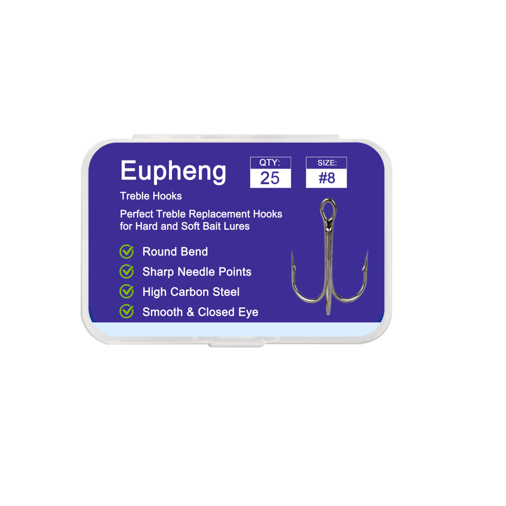 Eupheng Treble Hooks for Saltwater Freshwater High Carbon Steel Hooks Strong Sharp Round Bend Triple Hook for Catfish Trout Hard Baits Lures Fishing Size 1/0 to 12