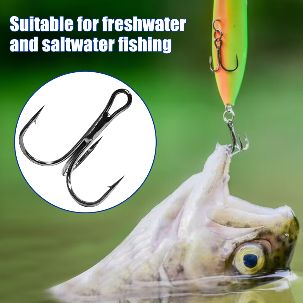 Eupheng Treble Hooks for Saltwater Freshwater High Carbon Steel Hooks Strong Sharp Round Bend Triple Hook for Catfish Trout Hard Baits Lures Fishing Size 1/0 to 12