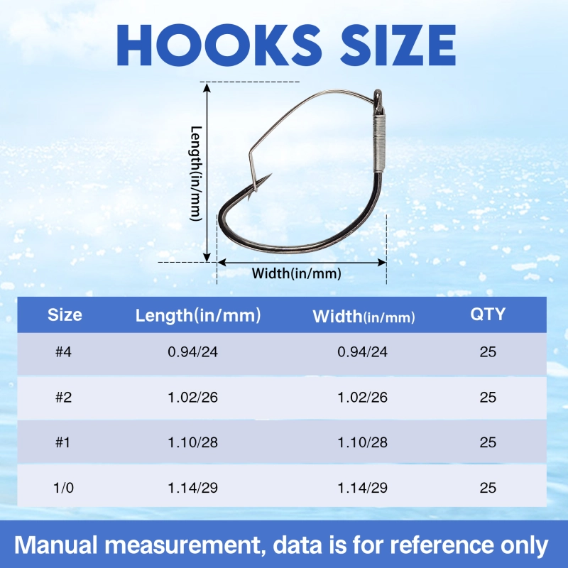 Eupheng Weedless Hooks Wide Gap Wacky Worm Hooks, 25pcs Bass Fishing Hooks for Soft Worm Baits, Wacky Rig & Neko Rig Hooks