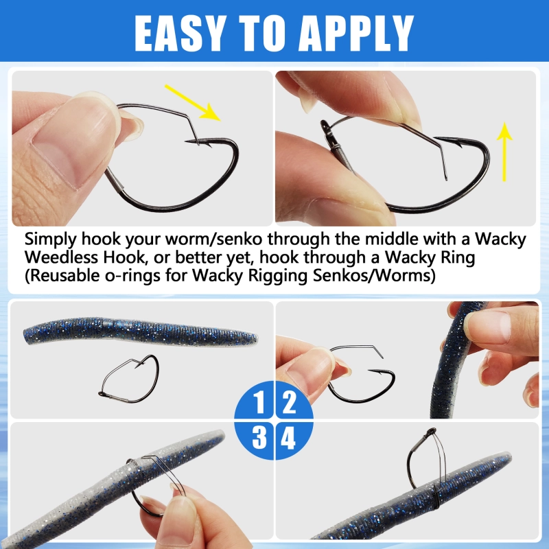 Eupheng Weedless Hooks Wide Gap Wacky Worm Hooks, 25pcs Bass Fishing Hooks for Soft Worm Baits, Wacky Rig & Neko Rig Hooks
