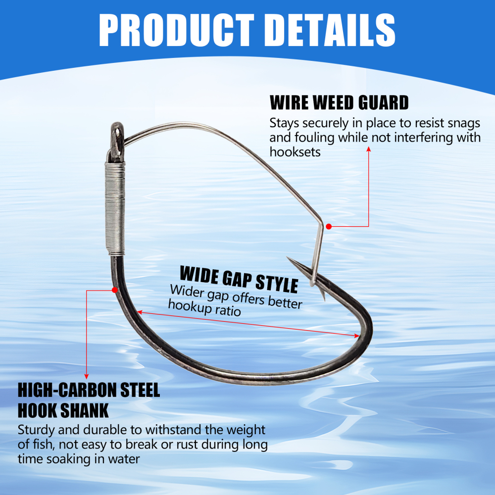 Eupheng Weedless Hooks Wide Gap Wacky Worm Hooks, 25pcs Bass Fishing Hooks for Soft Worm Baits, Wacky Rig & Neko Rig Hooks