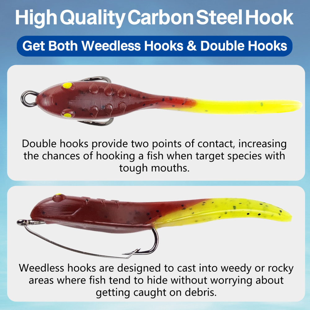 Eupheng Weedless Tadpole Fishing Lures, Hand-made Realistic Pre Rigged Soft Lures for Crappie, Bluegill, Perch, and Bass
