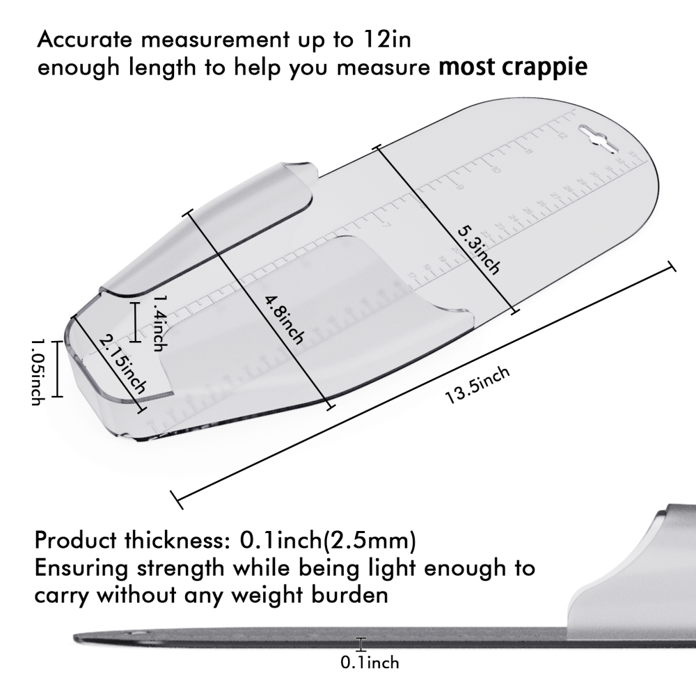 Crappie Measuring Device, Measures up to 12 Inch Fast Check without Unhooking Durable Construction, Easy to Clean Patent Pending