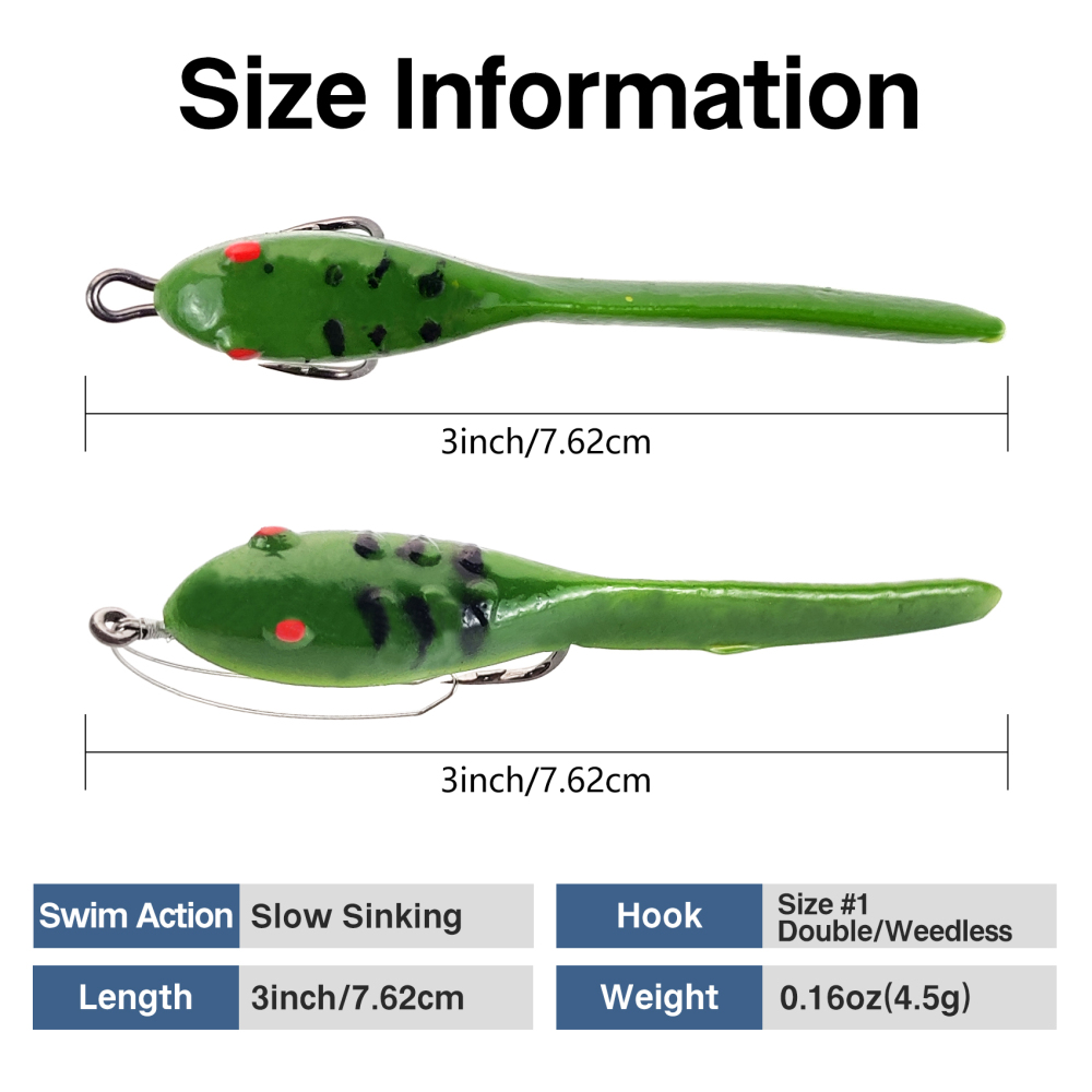 Eupheng Weedless Tadpole Fishing Lures, Hand-made Realistic Pre Rigged Soft Lures for Crappie, Bluegill, Perch, and Bass