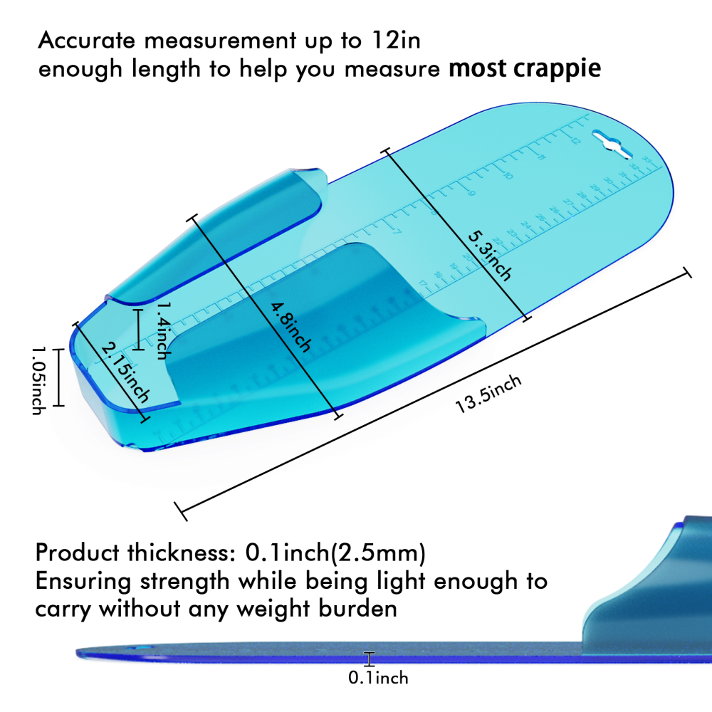Crappie Measuring Device, Measures up to 12 Inch Fast Check without Unhooking Durable Construction, Easy to Clean Patent Pending