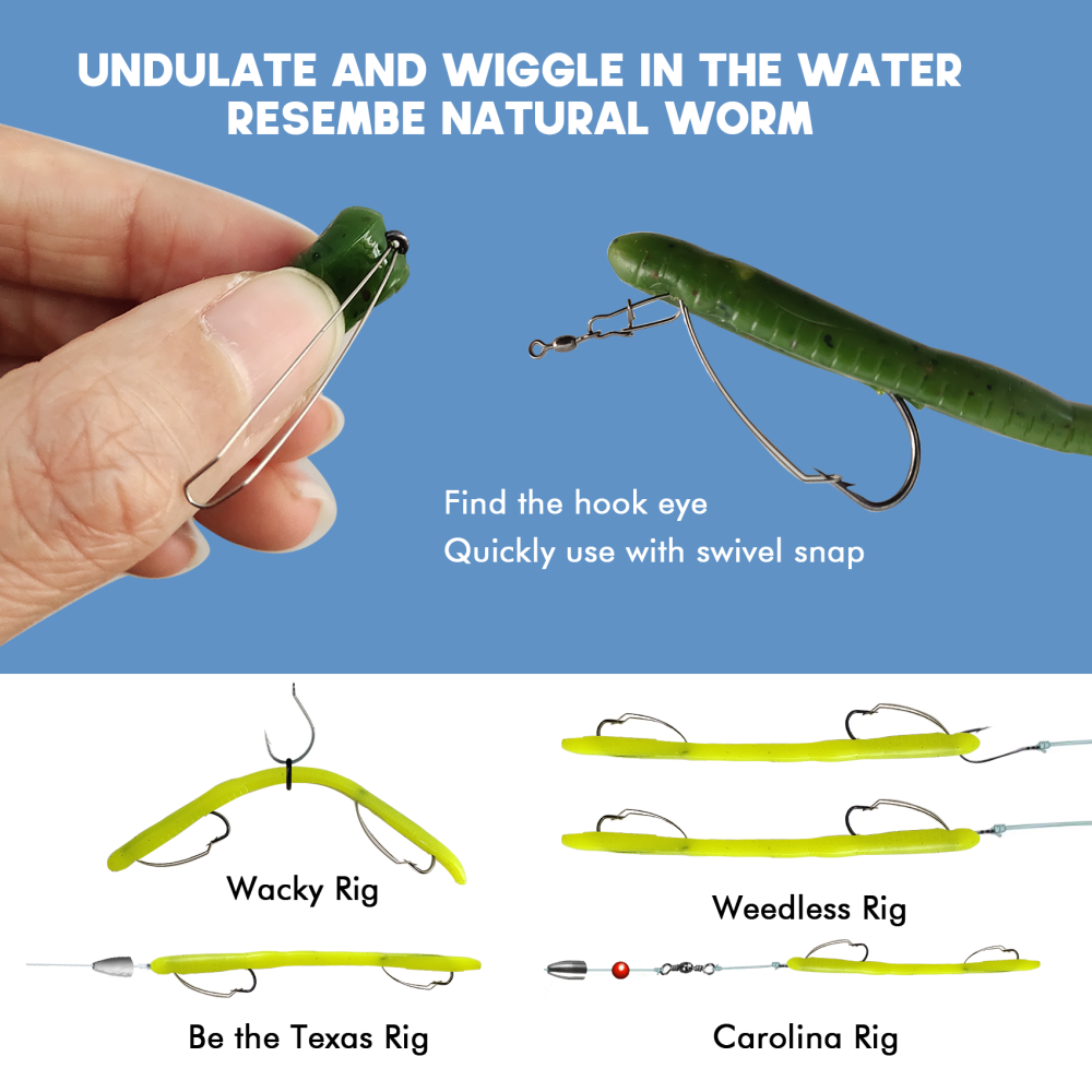 Weedless Pre-Rigged Bass Fishing Lures, Double Super Sharp Weedless Hooks Hand-Made Realistic & Durable Soft Plastic Swimbaits for Bass Fishing