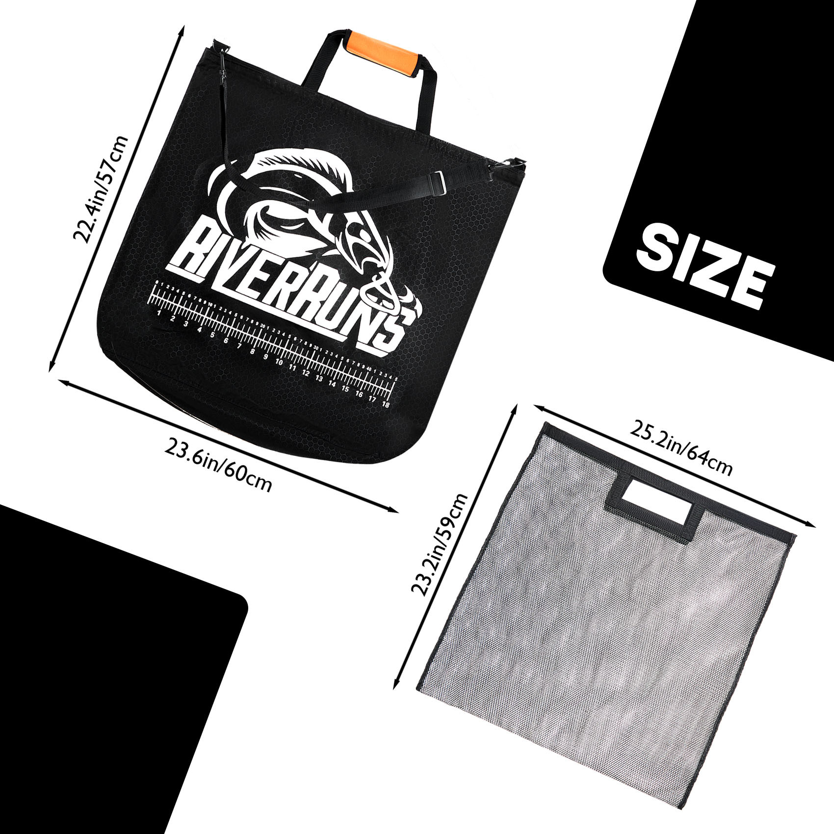 Heavy-Duty Fish Weigh-In Bag with Detachable Mesh Liner, 23.6 x 22.4 Inches Leak and Rip Resistant Fish Bag with Measuring Scale and Detachable Shoulder Strap