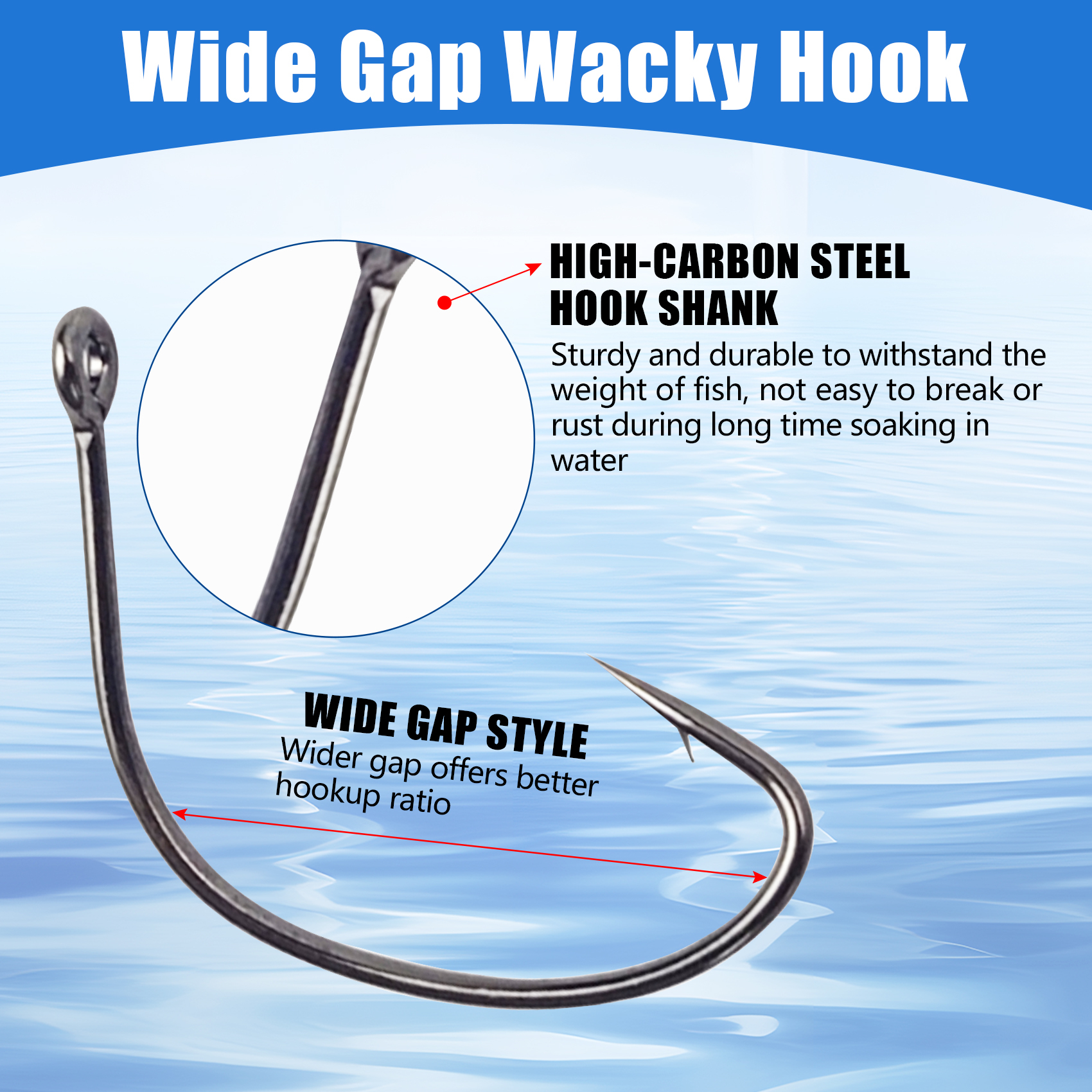 Eupheng Wide Gap Wacky Hook, Wacky Rig Hooks, 25pcs Bass Fishing Hooks for Soft Worm Baits, Wacky Rig & Neko Rig Hooks