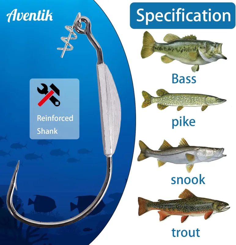 3/0 4/0 5/0 Weighted Swimbait Hooks, Weedless Weighted Hooks with Twistlock for Bass Fishing 5 Pack