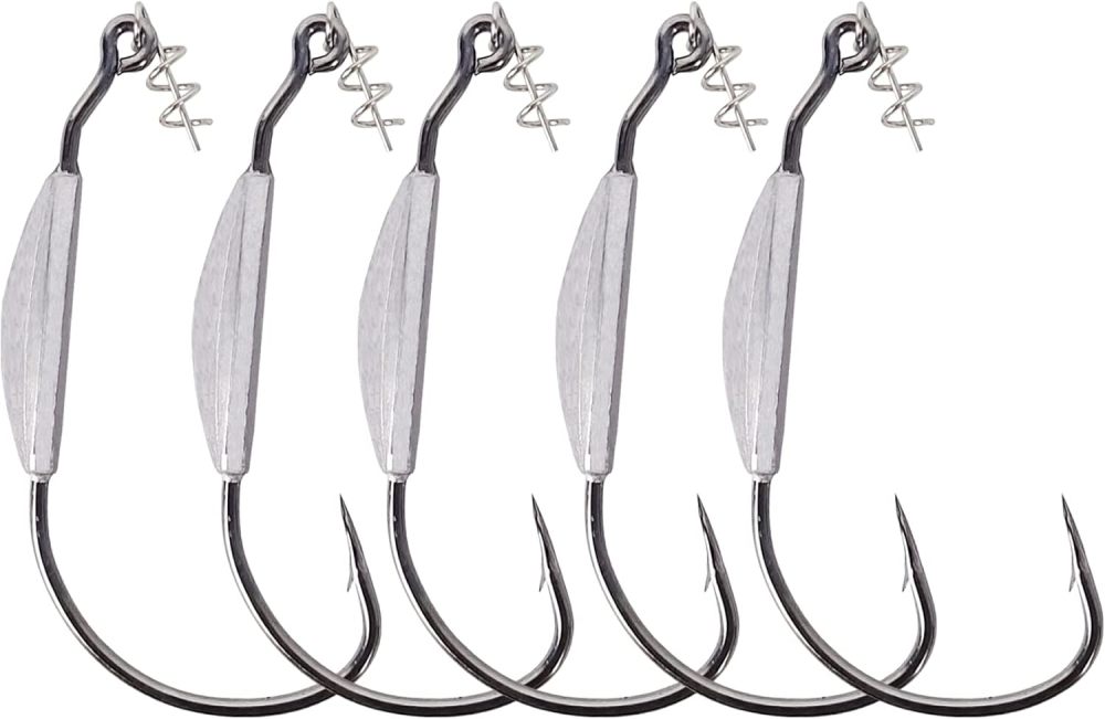 3/0 4/0 5/0 Weighted Swimbait Hooks, Weedless Weighted Hooks with Twistlock for Bass Fishing 5 Pack