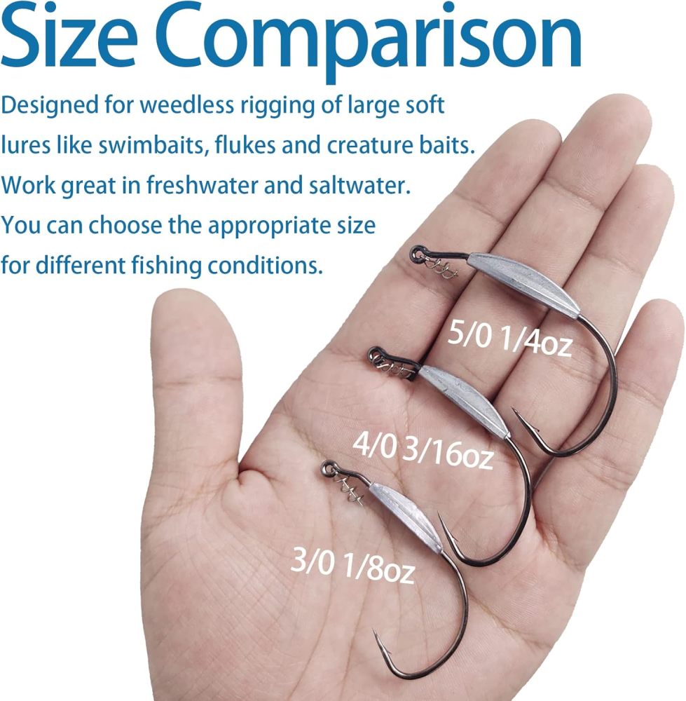 3/0 4/0 5/0 Weighted Swimbait Hooks, Weedless Weighted Hooks with Twistlock for Bass Fishing 5 Pack