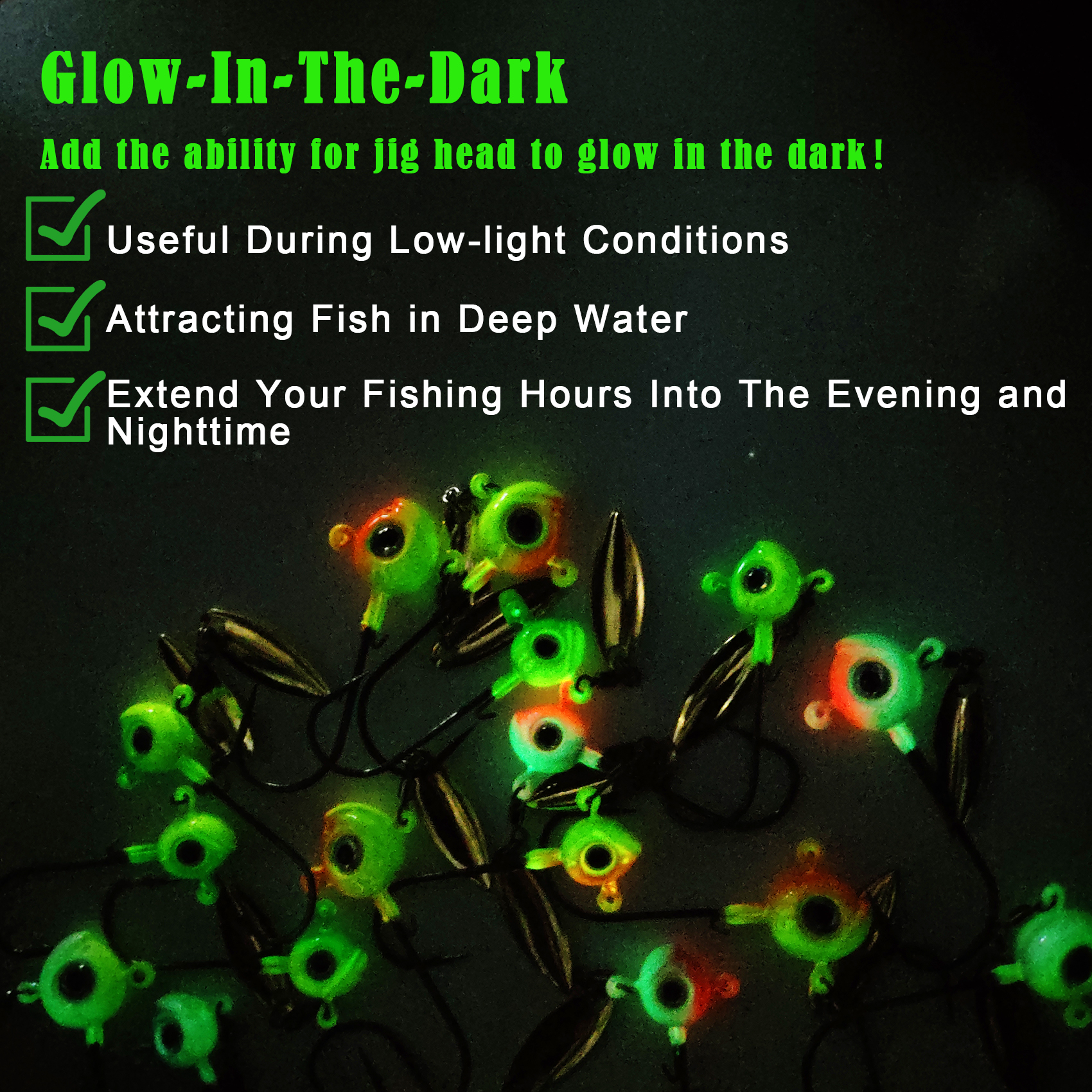 ZINC-TECH Crappie Jigs, Glow in Dark 3D Big Eyes Fishing Jig Head 1/8oz 1/16oz 1/32oz for Crappie Panfish Trout Perch Walleye