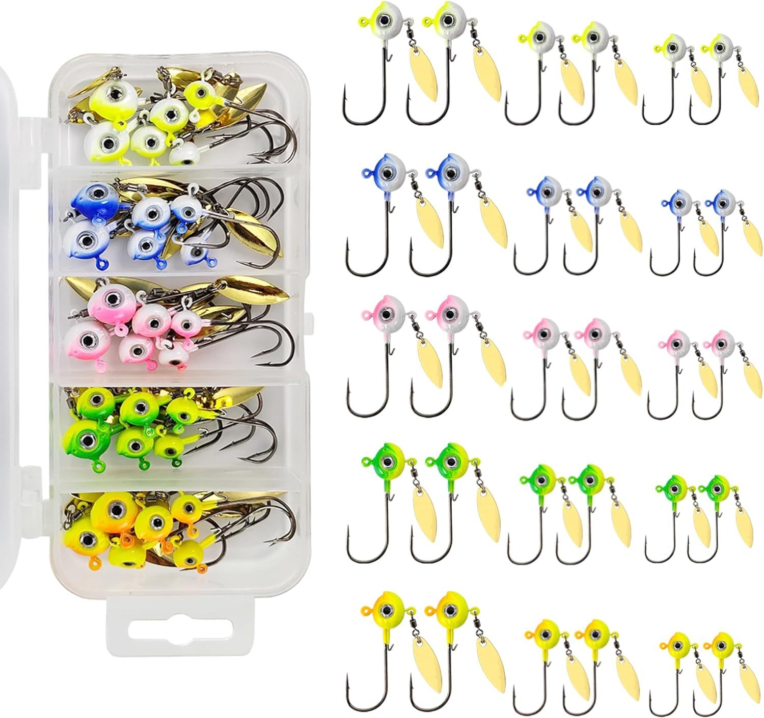 ZINC-TECH Crappie Jigs, Glow in Dark 3D Big Eyes Fishing Jig Head 1/8oz 1/16oz 1/32oz for Crappie Panfish Trout Perch Walleye
