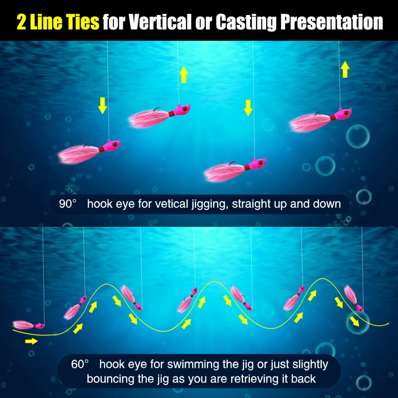 Glow Bucktail Jigs with UV Silicone Skirt, Big Eye Bucktail Fishing Jigs Surf Fishing Hair Jig for Bass Flounder Fluke Striper 1/2oz 3/4oz 1oz 1-1/2oz