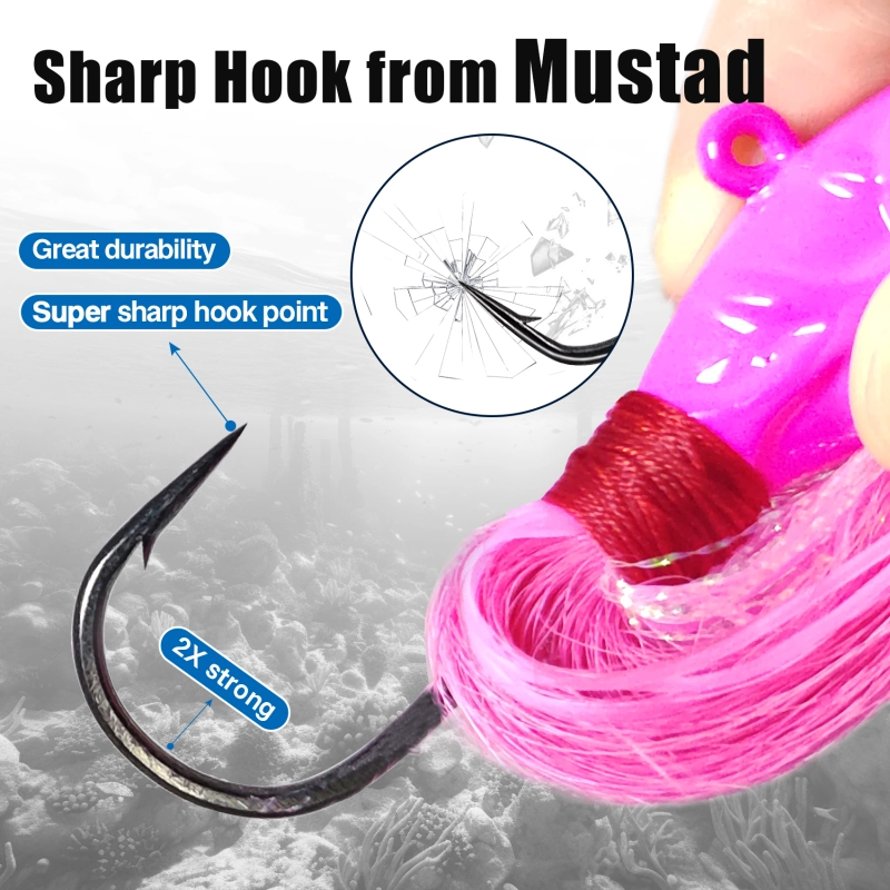 Glow Bucktail Jigs with UV Silicone Skirt, Big Eye Bucktail Fishing Jigs Surf Fishing Hair Jig for Bass Flounder Fluke Striper 1/2oz 3/4oz 1oz 1-1/2oz