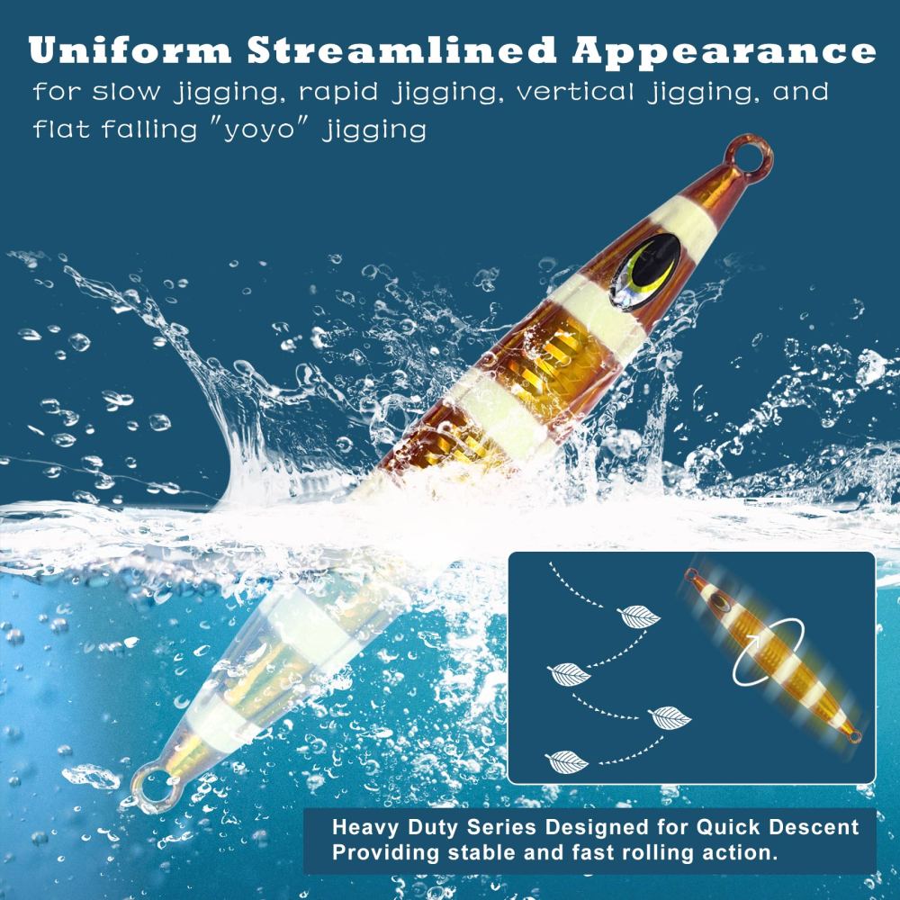 Heavy Duty Fishing Jigs Saltwater 200g/300g/400g/500g, Glow in Dark Roller Slow Fall Lead Jig Deep Sea Fishing Jigging Lures for Tuna, Salmon, Sailfish, Grouper Snapper